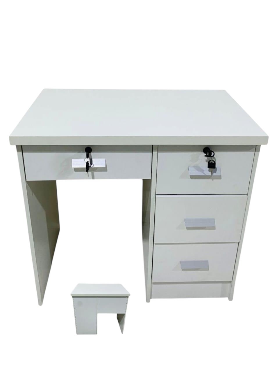 Premium Matt White Wooden Desk with Integrated 3 Drawer Side Unit and Keyboard Tray