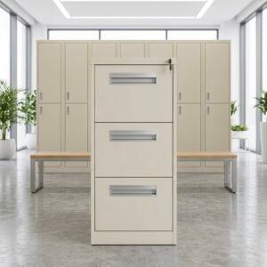 Premium Off White 3 Drawer Vertical Iron Cupboard