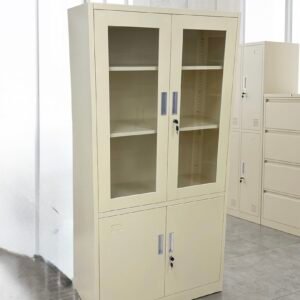 Premium Off White Half Glass Sliding Door Metal File Cabinet