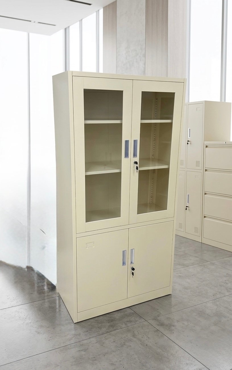 Premium Off White Half Glass Sliding Door Metal File Cabinet