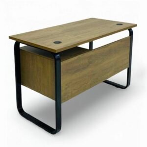 Premium Teak Wooden Staff Office Table with Black U Shaped Metal Loop Frame