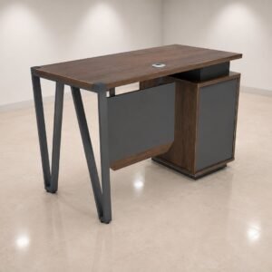 Premium Walnut Wooden Staff Office Table with Charcoal Grey Pedestal and Charcoal Grey Zigzag Metal Frame