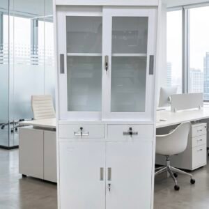 Premium White Half Glass Sliding Door Metal File Cabinet
