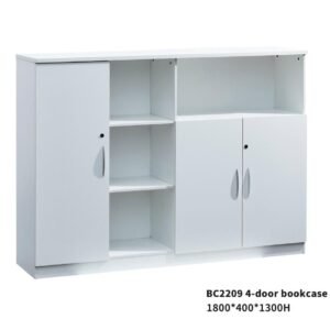 Small Floor Standing Bookcase Matt White with Center Open Shelf