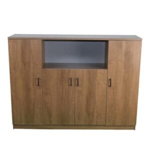 Small Floor Standing Filing Cabinet Classic Walnut with Center Open Shelf
