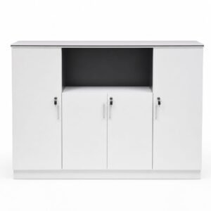 Small Floor Standing Filing Cabinet Matt White with Center Open Shelf