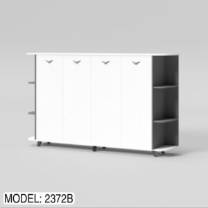Small Floor Standing Filing Cabinet Nordic White & Slate Grey 4 Door with Side Shelves