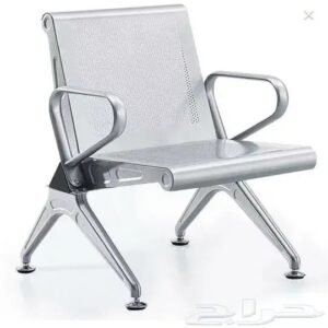 premium 1 seater metallic silver perforated waiting chair stainless steel base
