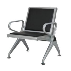 premium 1 seater metallic silver waiting chair black leather stainless steel base