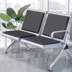 premium 2 seater metal airport waiting chair black leather stainless steel base