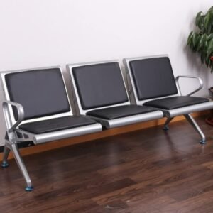 premium 3 seater metal airport waiting chair black leather stainless steel base