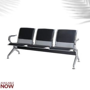 premium 3 seater perforated metal waiting chair black leather armrests stainless steel base