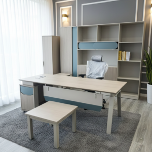 Luxurious Modern Office Set Light Wood & Soft Blue